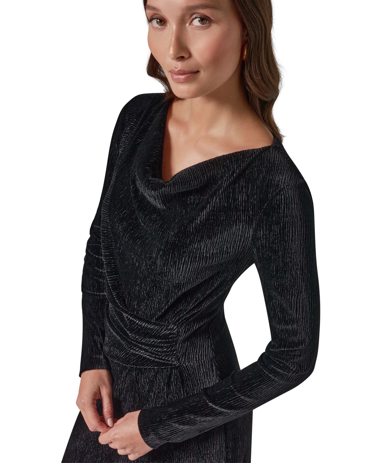 Женское бархатное платье Donna Karan New York А-силуэта с воротником-хомутом, цвет: Чёрный — фото 3