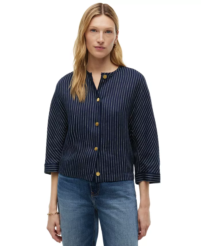 Women's Linen Nautical Stripe Blouse