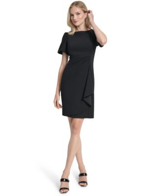 Women's Bubble Sleeve Ruched Jewel Neck Sheath Dress