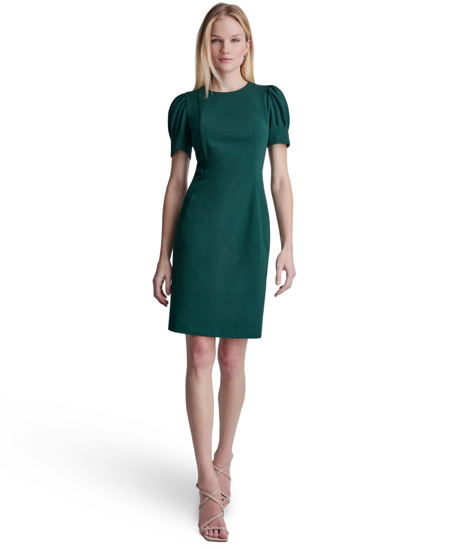 Women's Puff-Sleeve Crewneck Sheath Dress