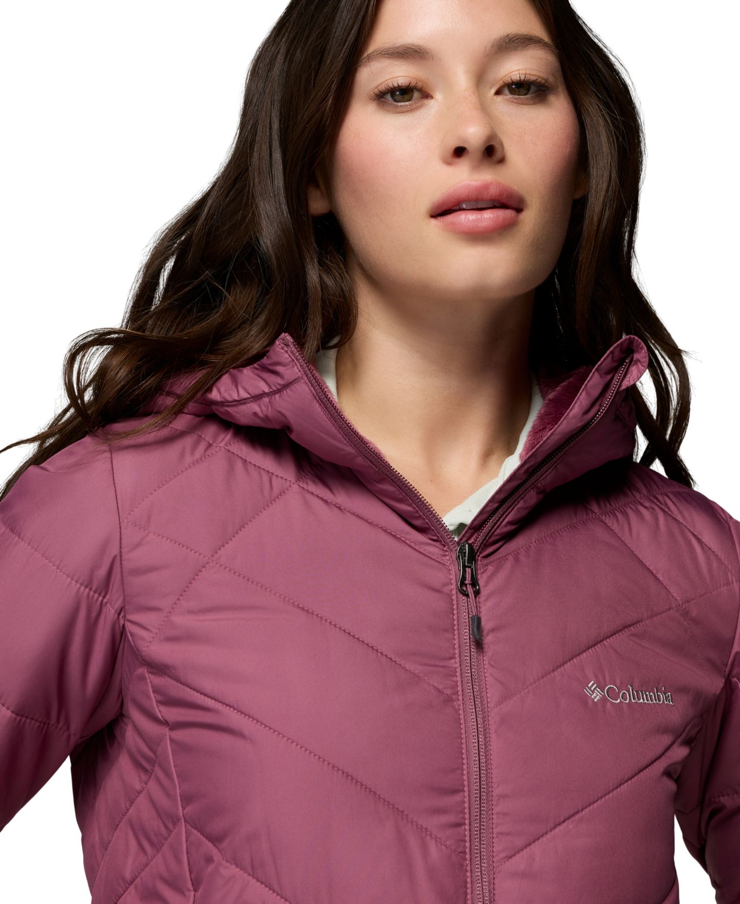 Женская куртка Columbia Heavenly Long Hooded Insulated Water-Resistant, цвет: Состаренный розовато-лиловый — фото 10