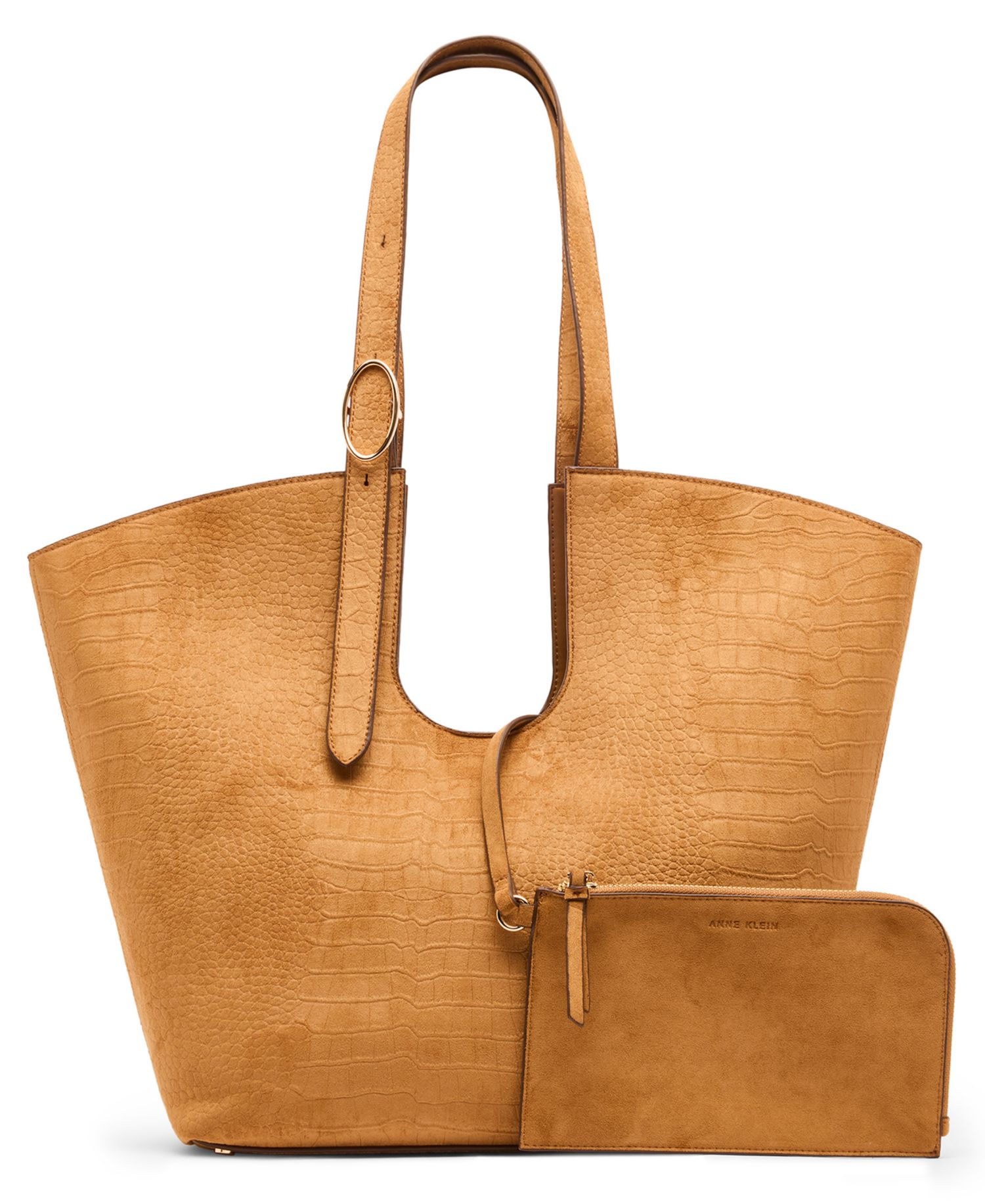 Women's Faux Suede Croc Emboss Tote with Pouch
