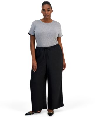 Plus Size Crinkle High-Rise Wide-Leg Pull-On Pants