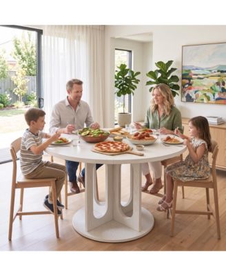 Extendable Dining Table 43 to 59 Inch Round to Oval MDF Pedestal Base Seats 4-8 for Kitchen Living Room