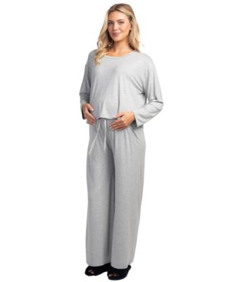 Maternity Wide-Leg Long-Sleeve Boat Neck Top and Pants, 2-Piece Set