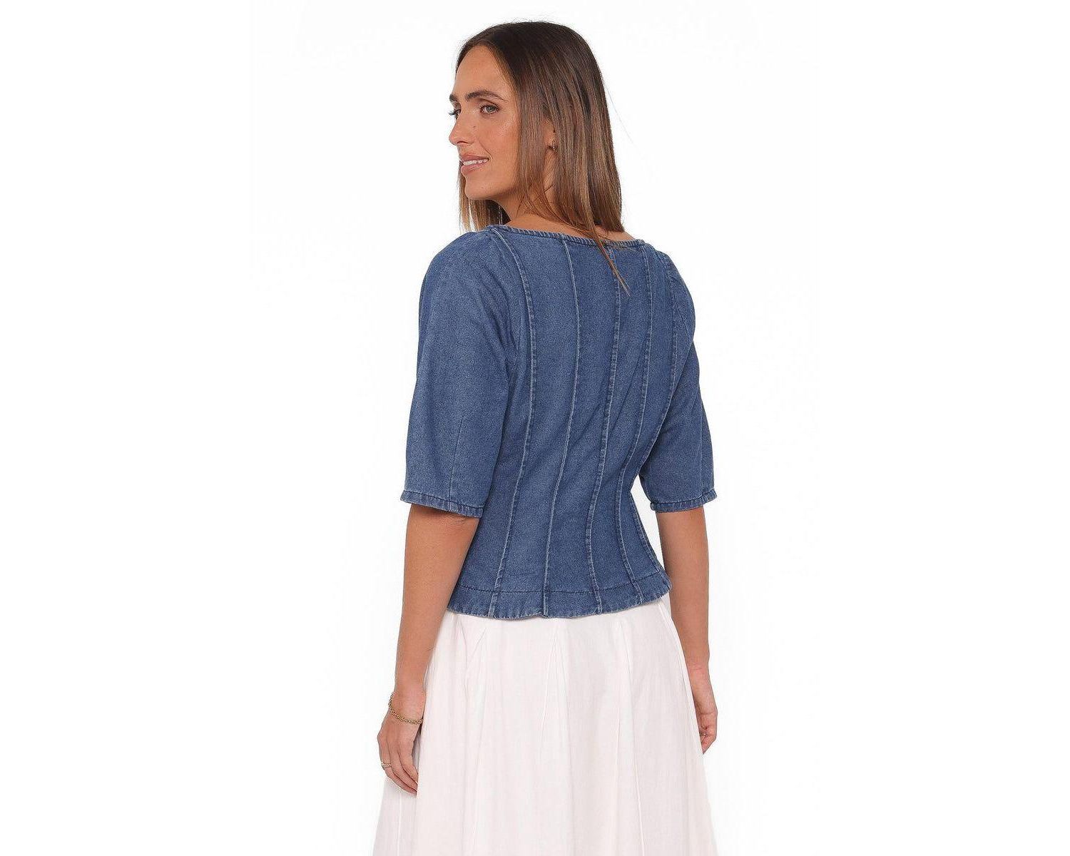Women's Saylor Denim Peplum Scoop Neck Top