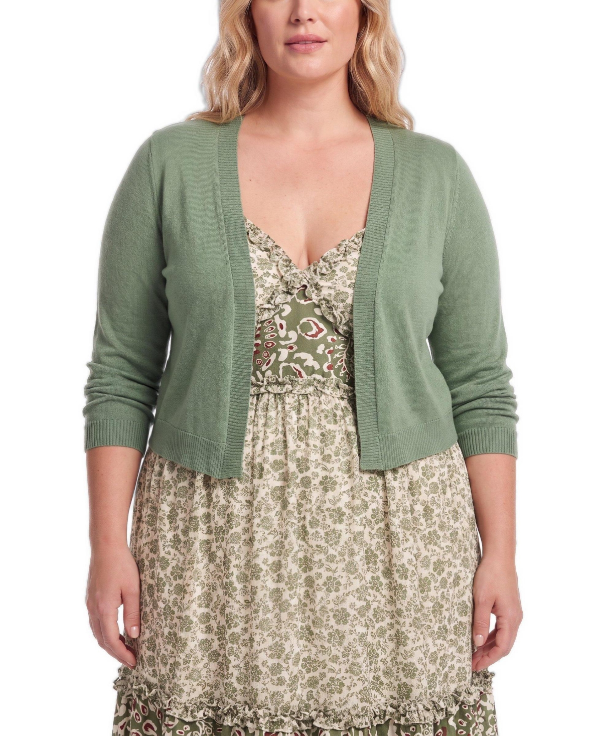 Torrid Women's Plus Size 3/4 Sleeve Cropped Shrug Sweater - Hedge green