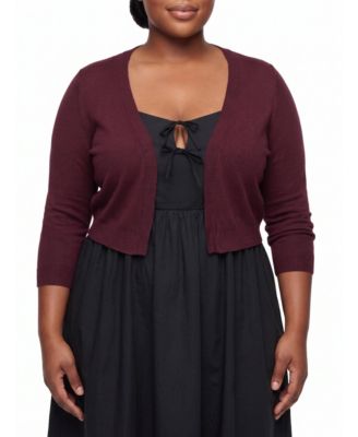 Women's Plus Size 3/4 Sleeve Cropped Shrug Sweater