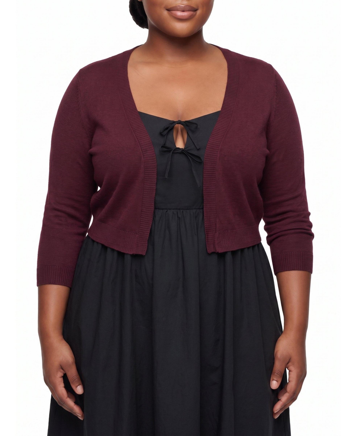 Torrid Women's Plus Size 3/4 Sleeve Cropped Shrug Sweater - Winetasting