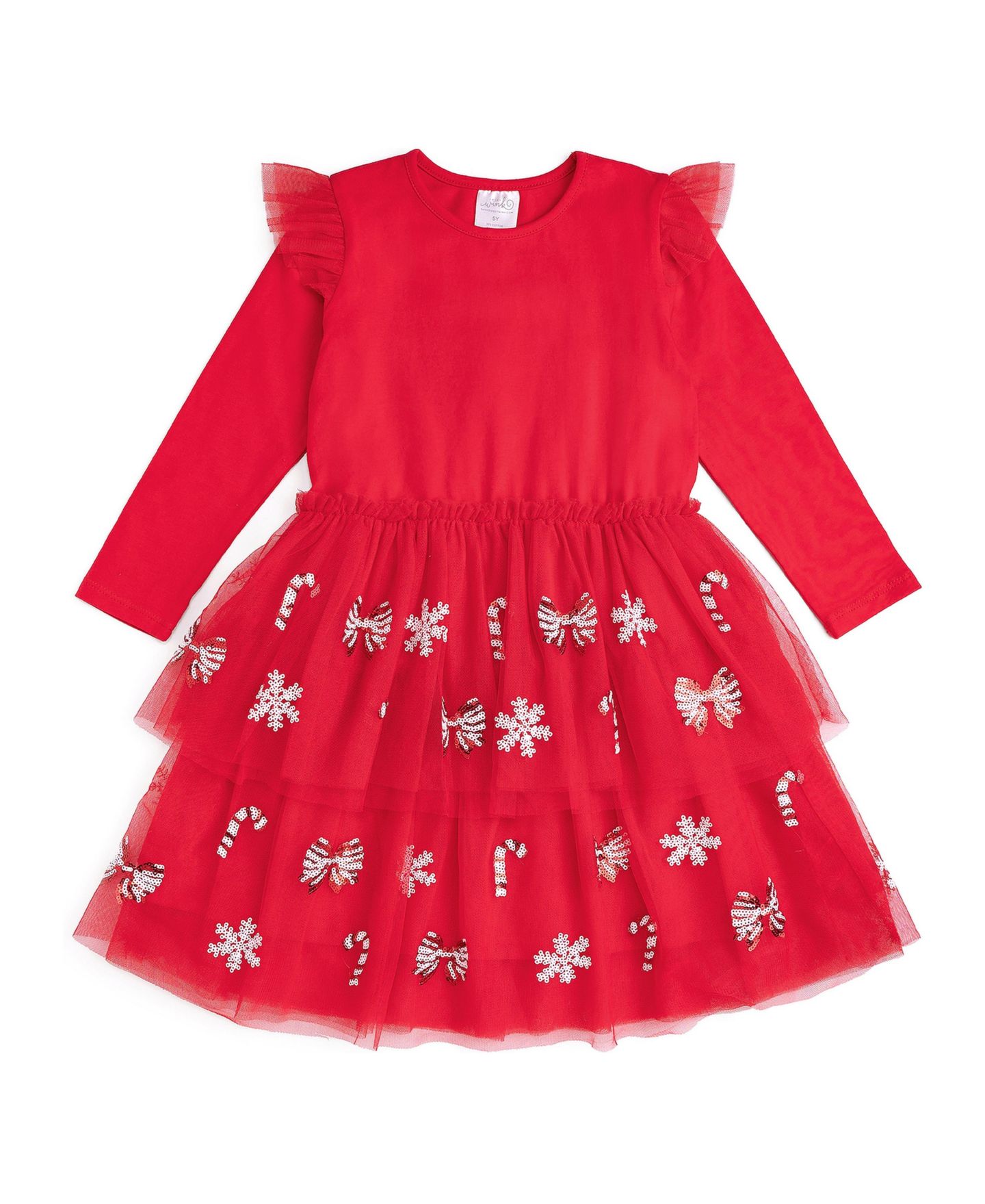 Платье-пачка для девочек Sweet Wink с пайетками Peppermint Swirl, длинный рукав, 2T-5T, цвет: Красный — фото 1