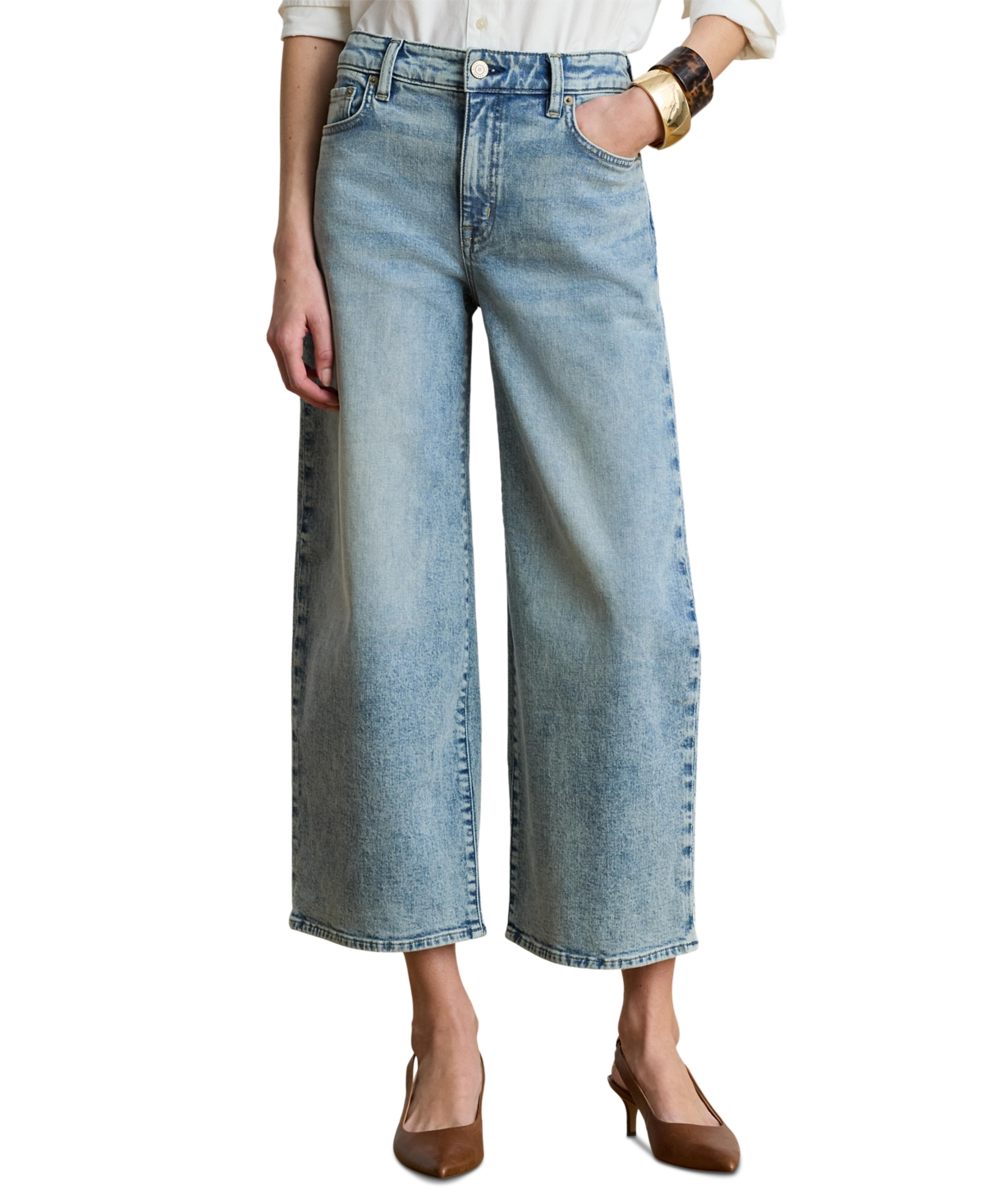 Lauren Ralph Women's High-Rise Wide-Leg Cropped Jeans