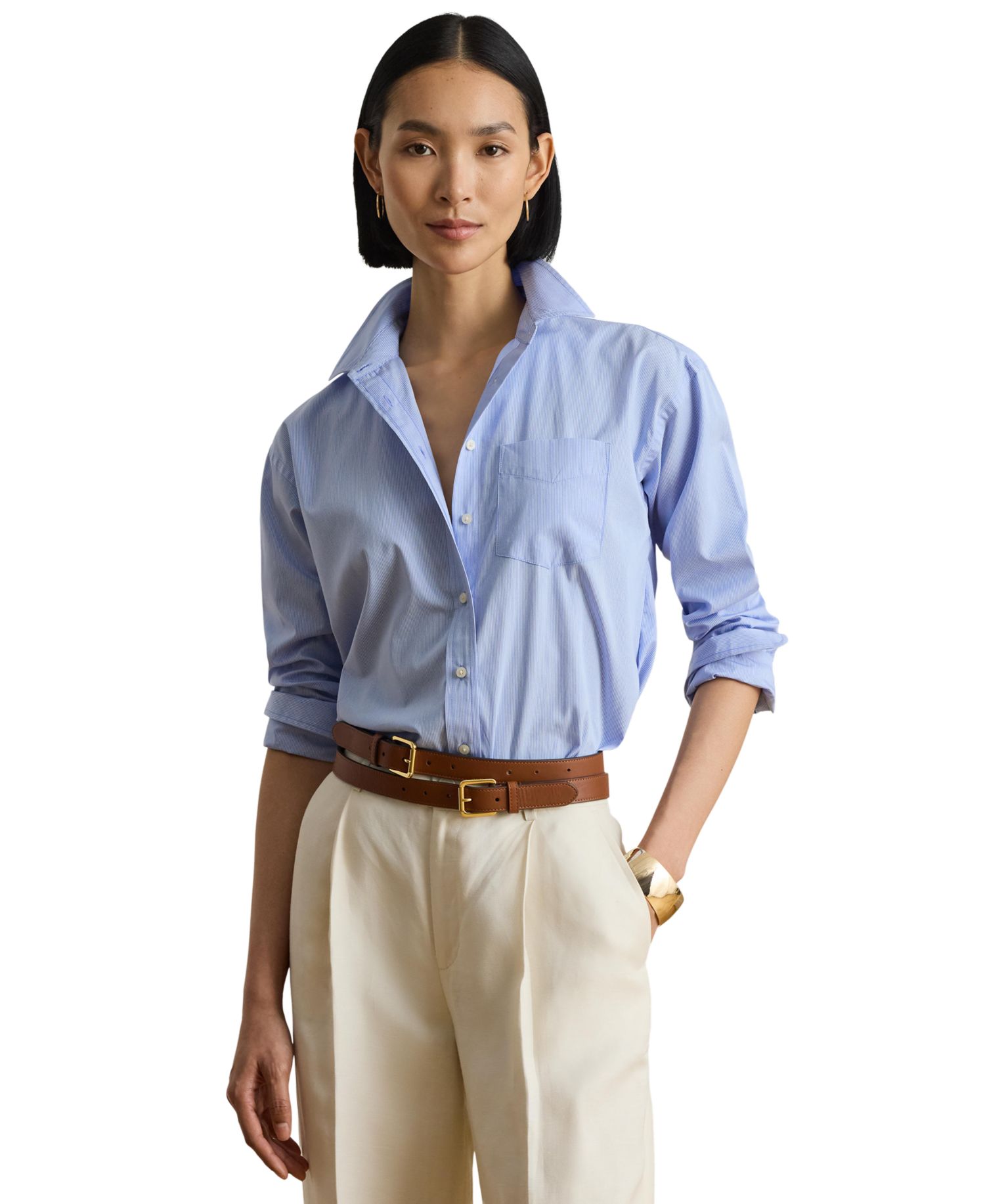 Women's Point Collar Striped Broadcloth Shirt