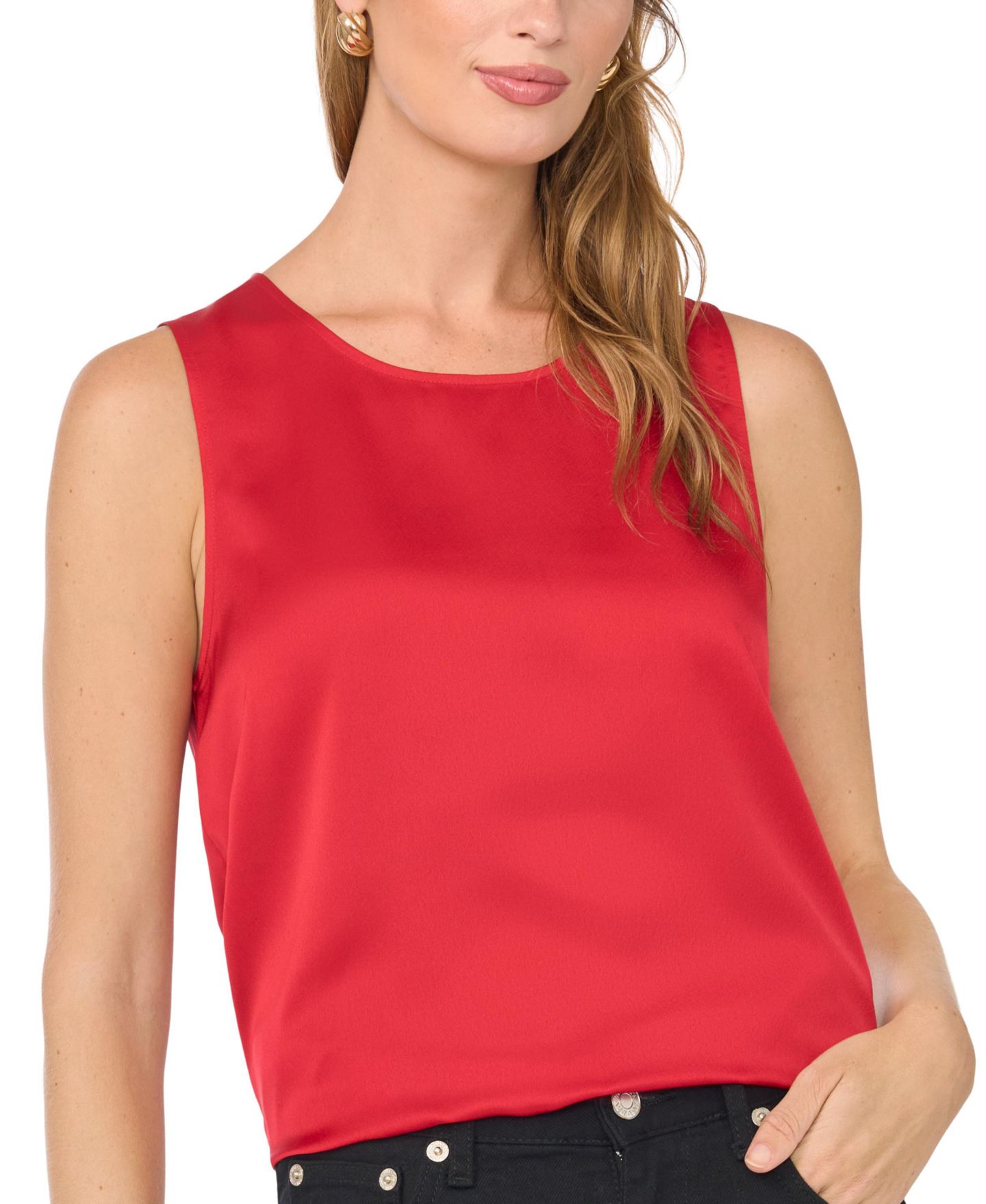 Женская блузка Vince Camuto Satin Crewneck Sleeveless, цвет: Красный — фото 3