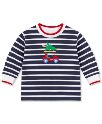 Toddler Boys' 2T-5T Striped Pique-Knit Golf Cart & Christmas Tree Applique T-Shirt