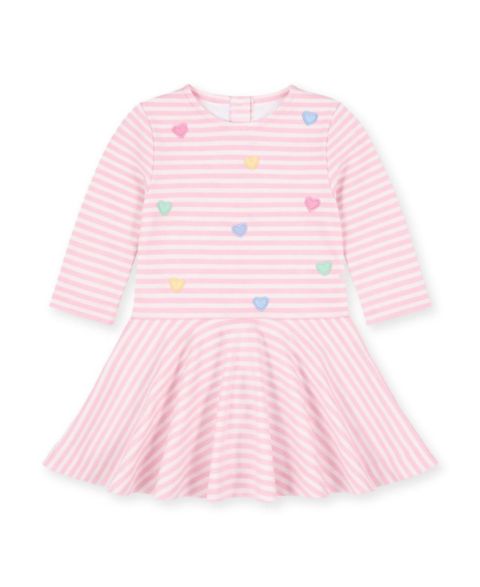 Платье Florence Eiseman Long-Sleeve Drop-Waist Heart-Applique Dress для девочек-малышей, цвет: Розовый / Белый