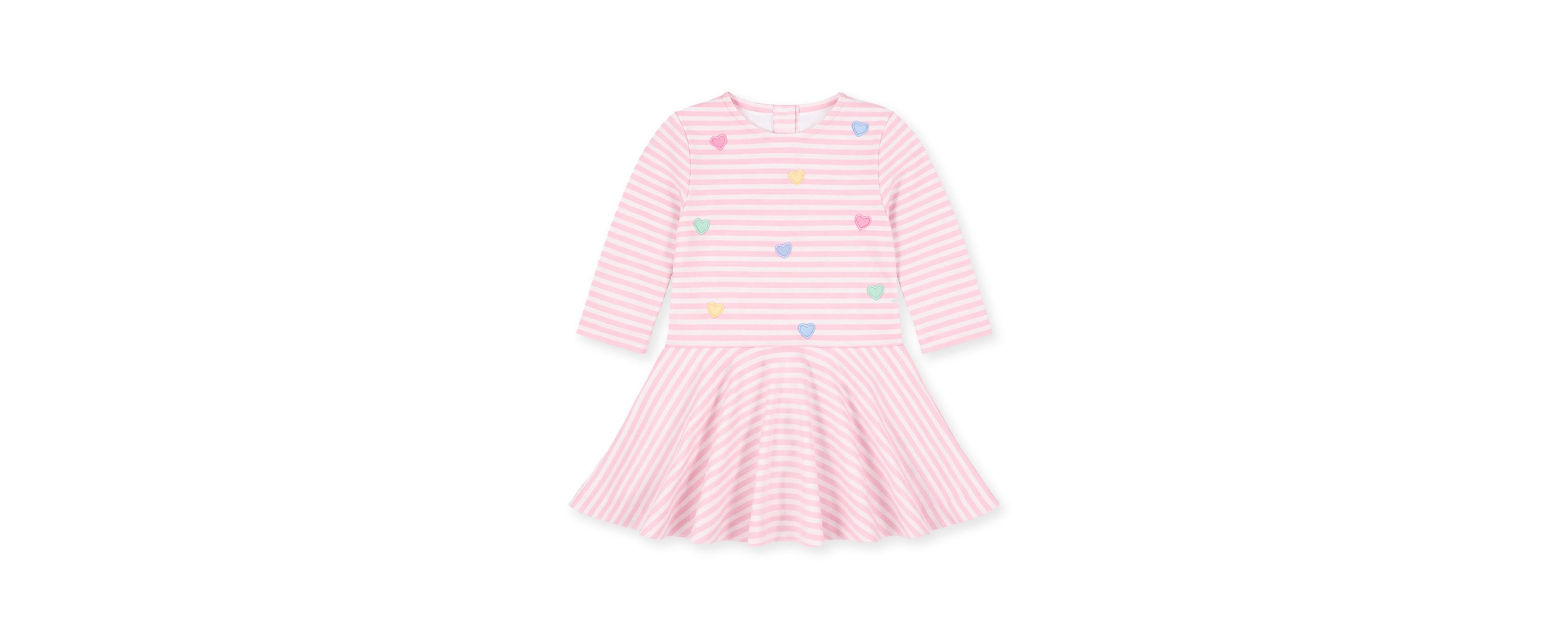 Florence Eiseman Toddler Girls' 2T-5T Long-Sleeve Drop-Waist Heart-Applique Dress