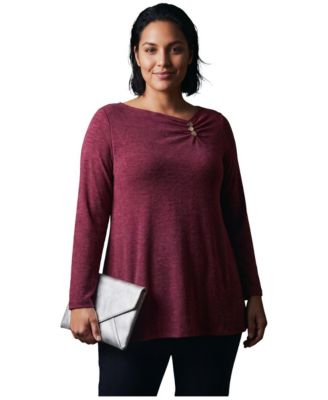 Plus Size Della Long-Sleeve Shirred Tunic