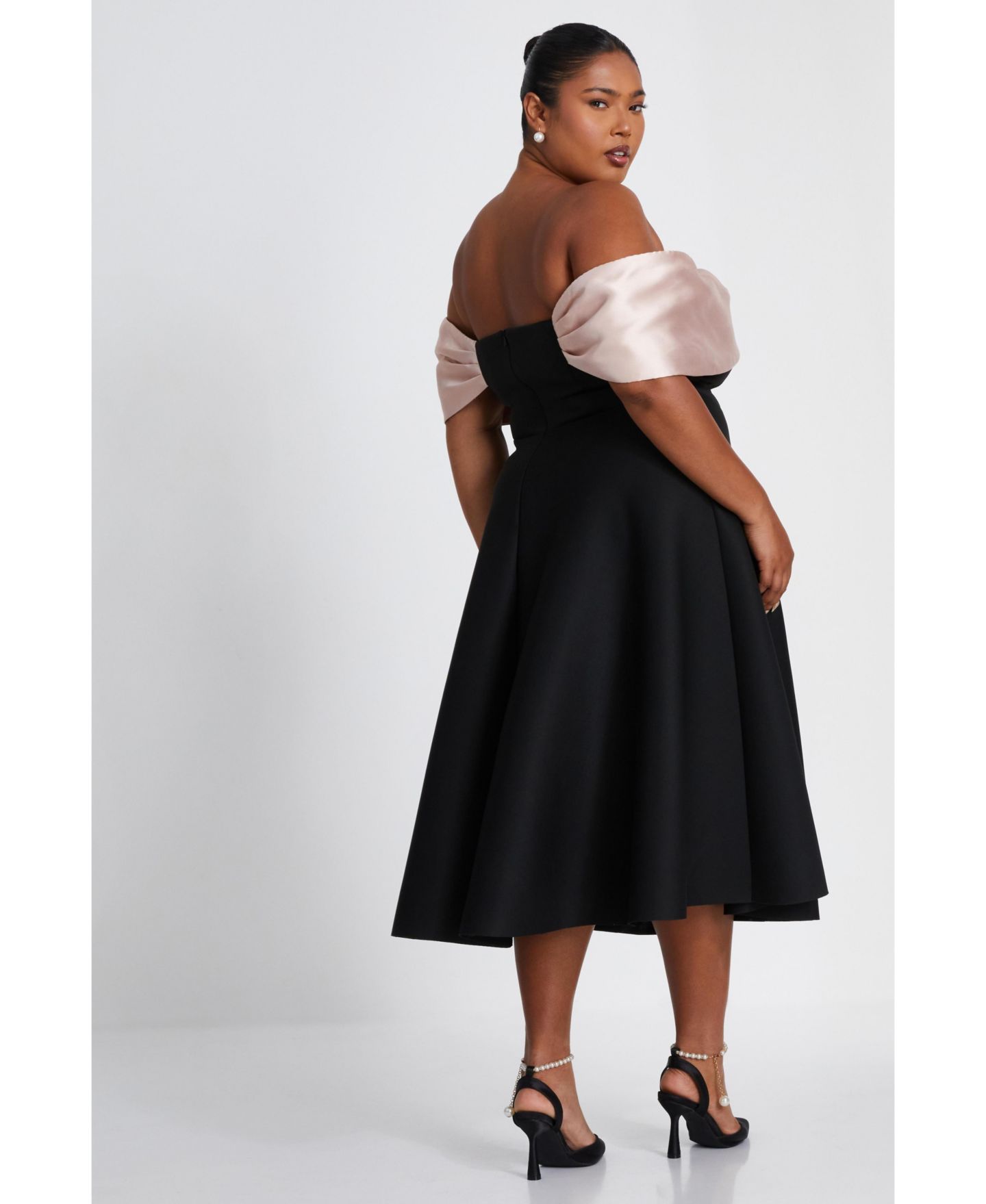 Женское платье QUIZ Scuba Crepe Bardot Skater Midi, цвет: Чёрный — фото 6