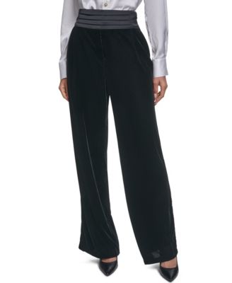 Women's Velvet High-Waisted Wide-Leg Pants