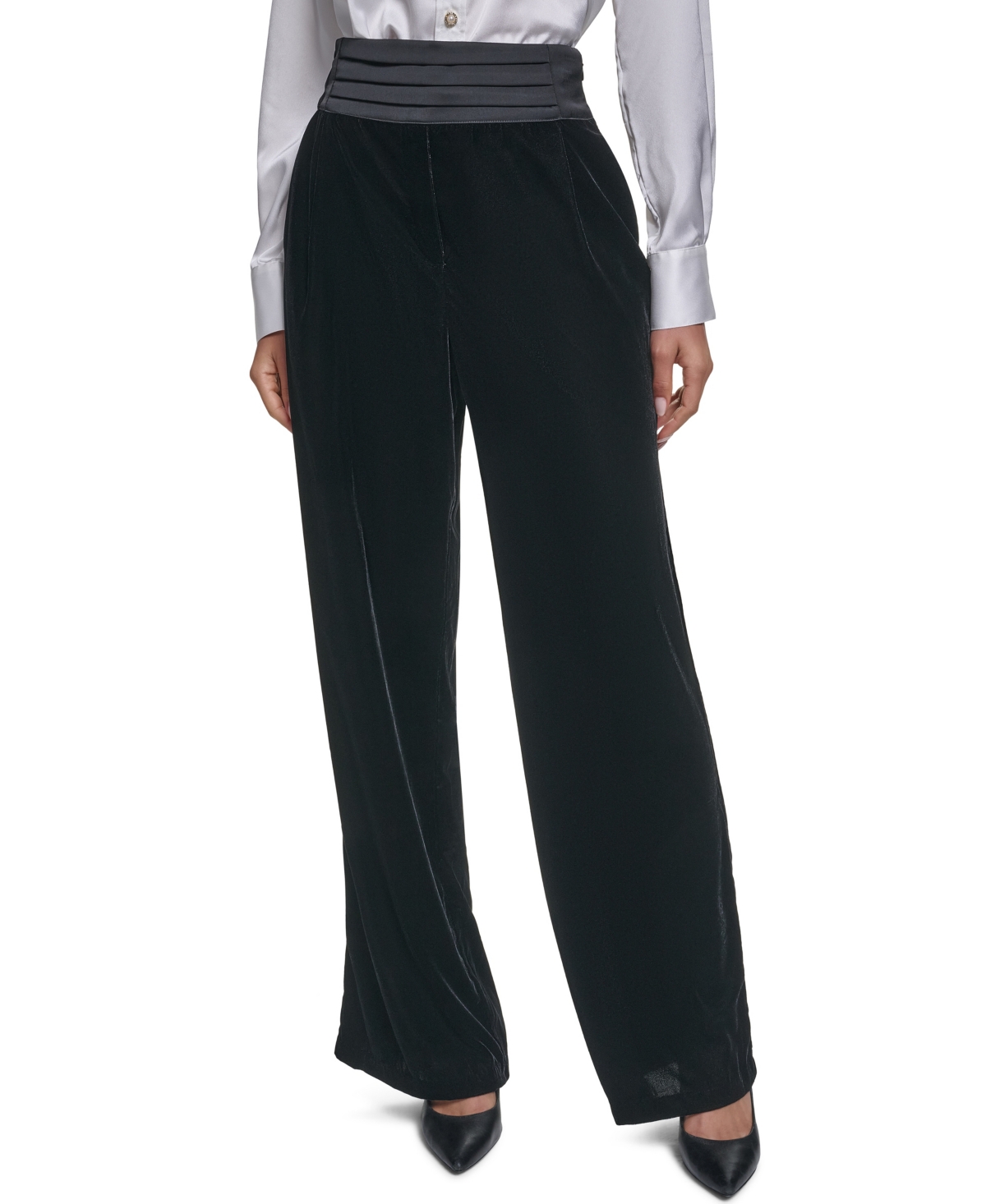 Karl Lagerfeld Paris Women's Velvet High-Waisted Wide-Leg Pants