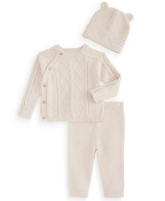 Baby Girls' Long-Sleeve Cable-Knit Sweater, Pants, and Hat, 3-Piece Set
