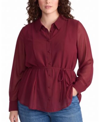 Plus Size Hermione Long-Sleeve Chiffon Flowy Hem Blouse