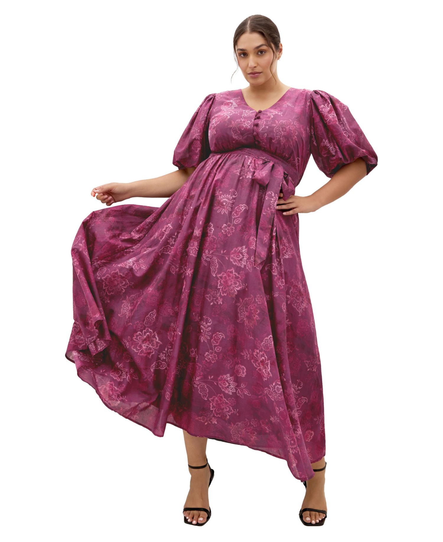 Plus Size Eternal Love Floral Puff-Sleeve Maxi Dress