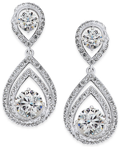 Danori Silver-Tone Nested Crystal Drop Earrings, Only at Macy's