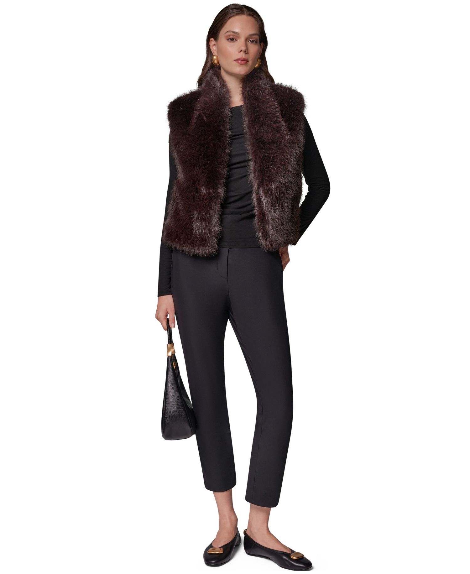 Petite Faux Fur Sleeveless Collared Vest