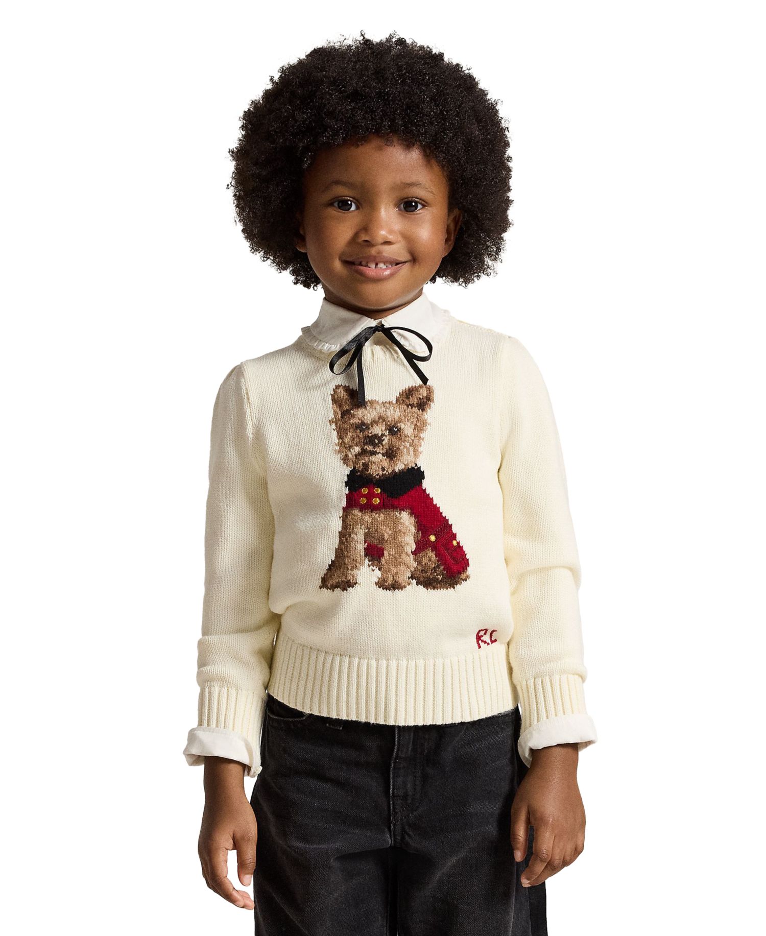 Girls' 2T-6X Dog Cotton Sweater