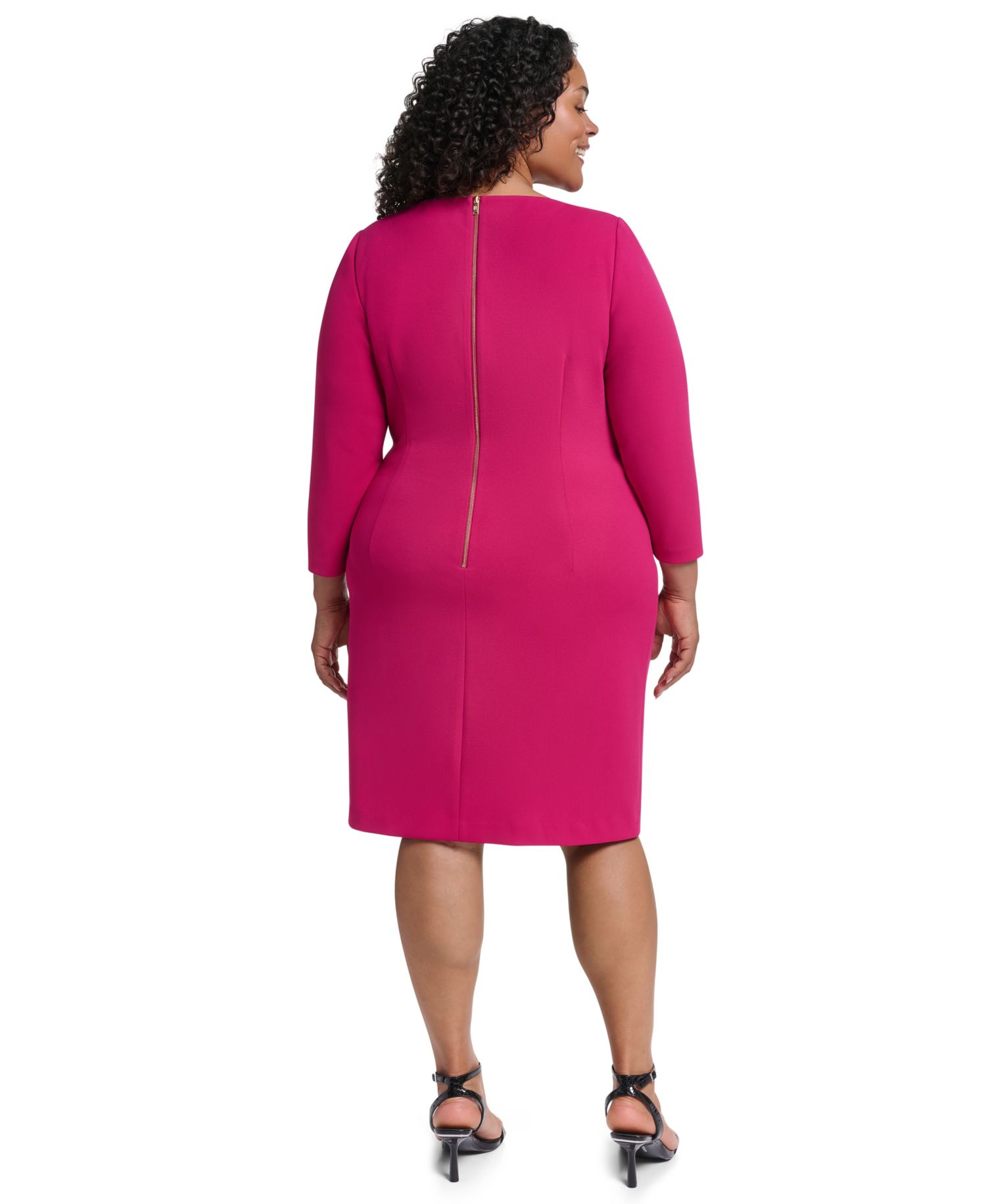 Plus Size Ruched 3/4-Sleeve Work Dress