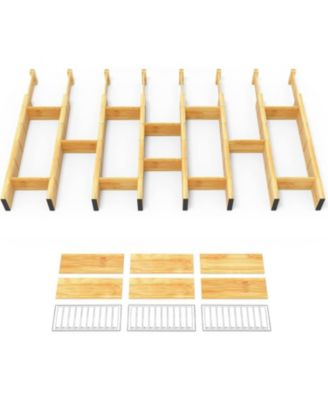 8 Pack Bamboo Drawer Dividers with 18 Insets, 17–22" Adjustable Organizers