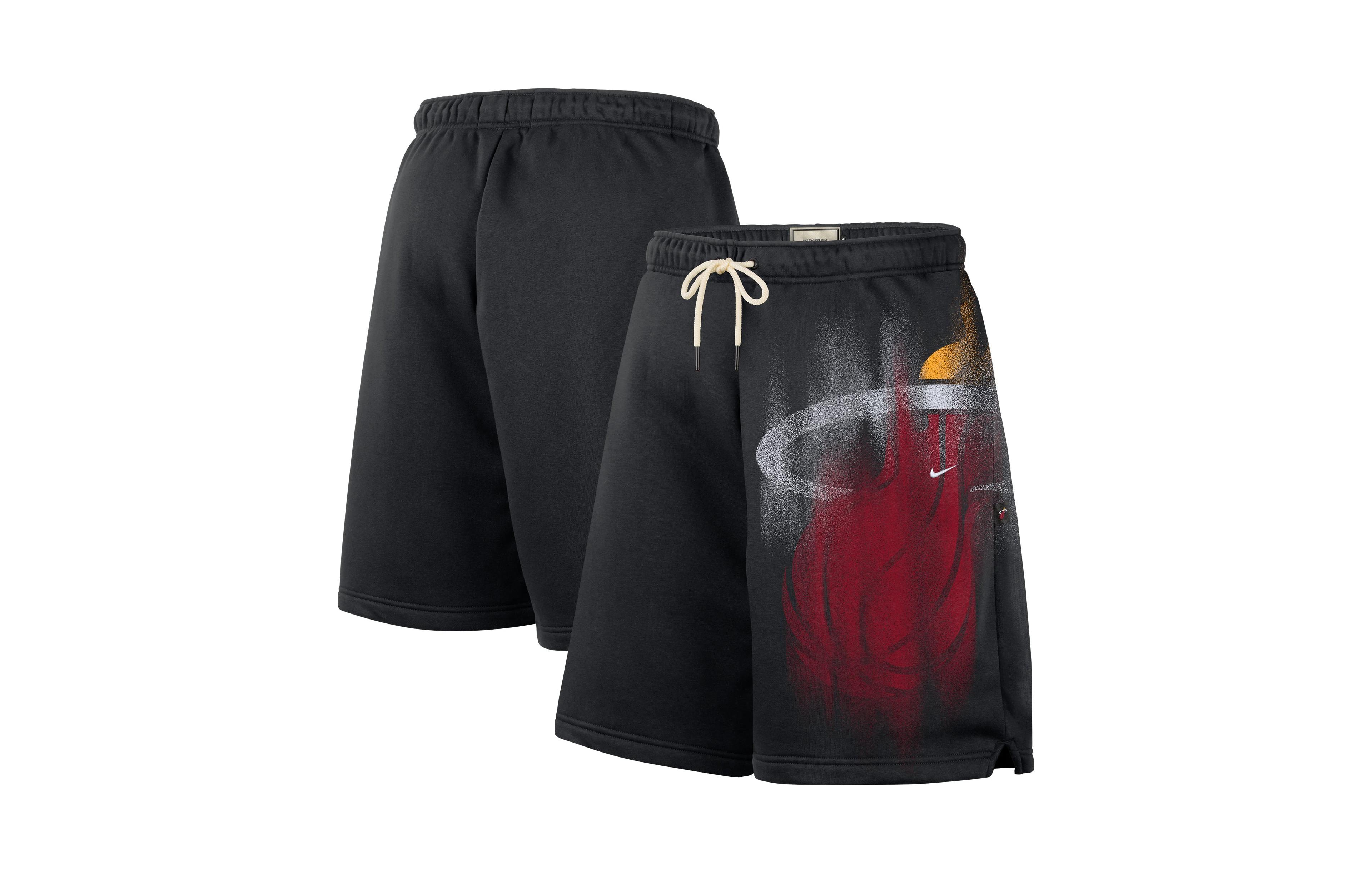 Nike Men's Black/ White Miami Heat Icon Practice Fleece Shorts