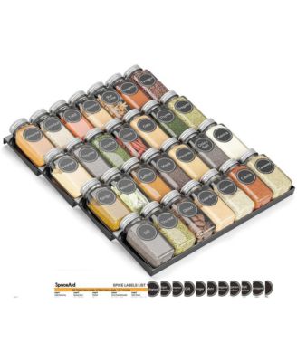 4-Tier Drawer Spice Organizer with 28 Jars, 386 Labels, and Tray Insert (13" W x 17.5" D)