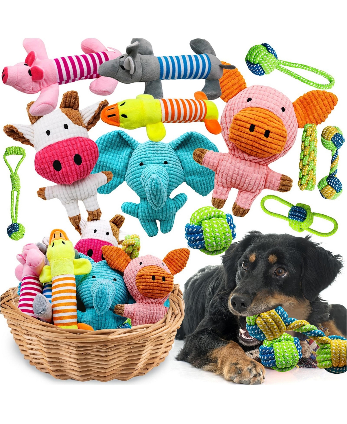 Magicorange 12 Pack Small Dog Teething Toys Interactive Squeaky Plush Rope Set
