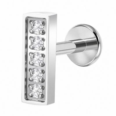 Cubic Zirconia Silver-Tone Bar Stud Earrings