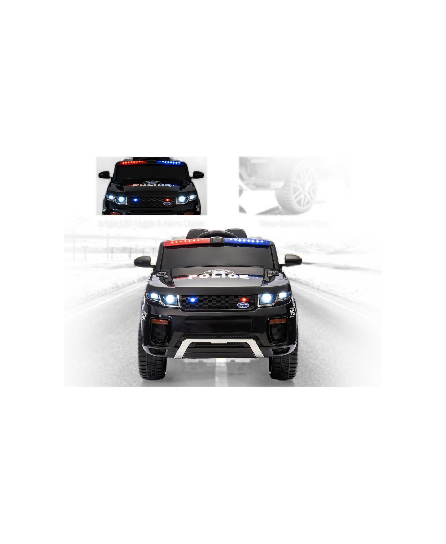 Детская игрушка homfan 12V Ride-On Police Car with Remote Control and LED Lights, от 3 лет, цвет: Чёрный — фото 8