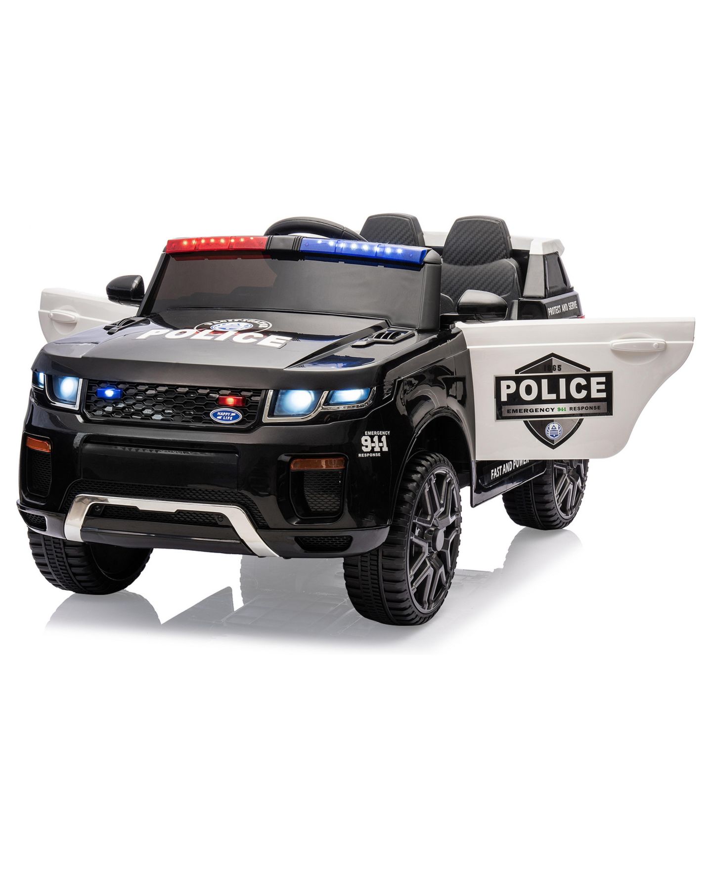 Детская игрушка homfan 12V Ride-On Police Car with Remote Control and LED Lights, от 3 лет, цвет: Чёрный — фото 1