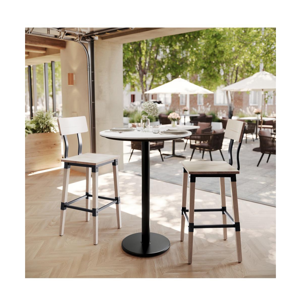 Emma + Oliver - PureShield Tabletop with Seam-Free Surface Innovation and Bar Height Base - White Faux Marble/Black Base