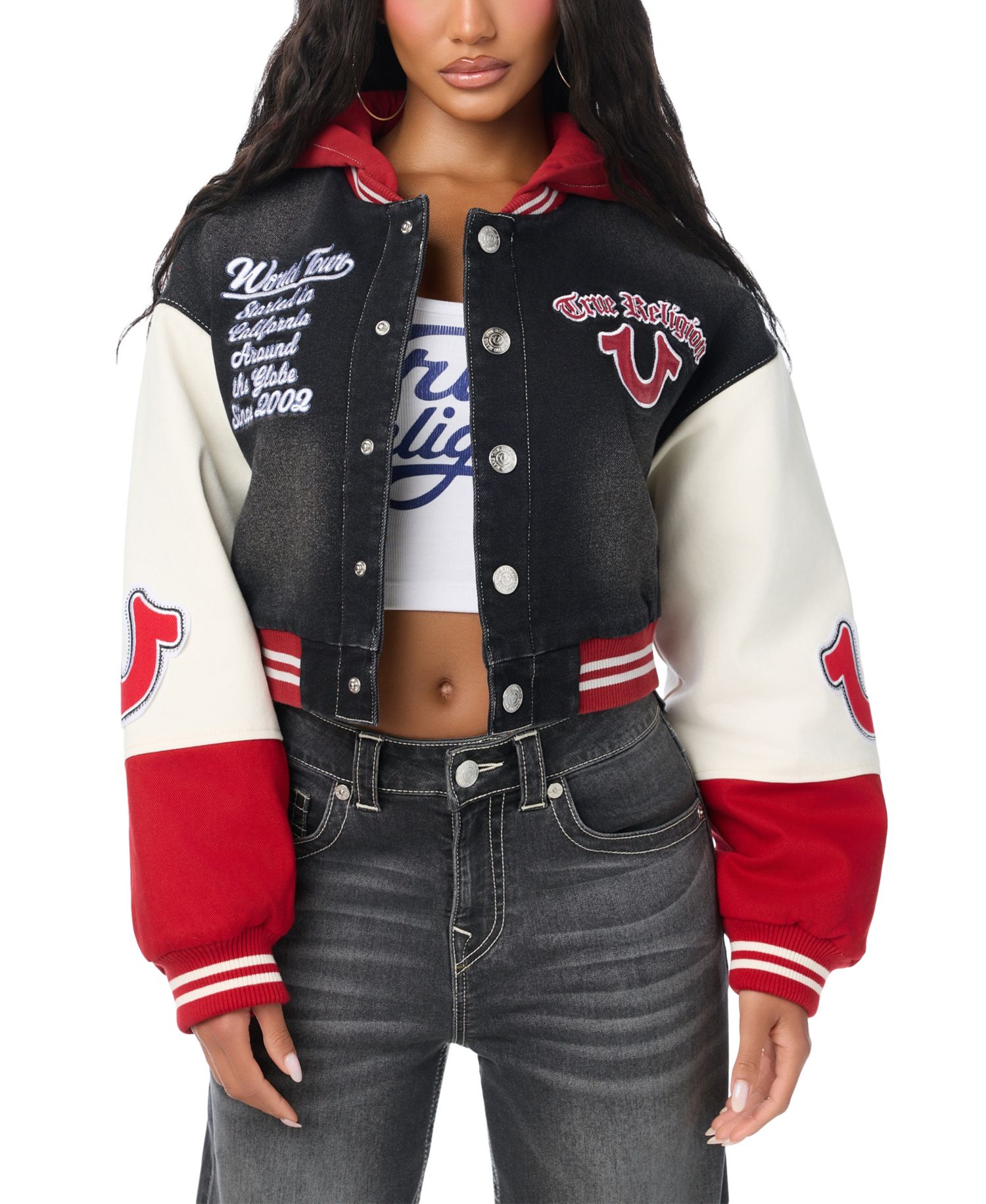Women's Denim Hooded Bomber Jacket