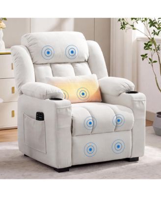 Oversized Power Recliner Chair With Heat and Massage, 22" Wide Seat, Electric Reclining Side Pockets, Cup Holders For Living Room Bedroom