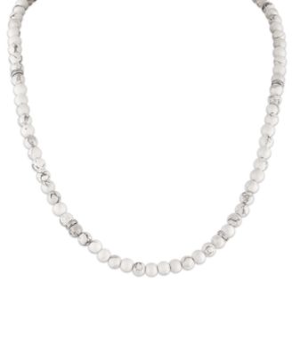 White Howlite Necklace (22") with Lobster Clasp in Sterling Silver with 18k Yellow Gold Plating