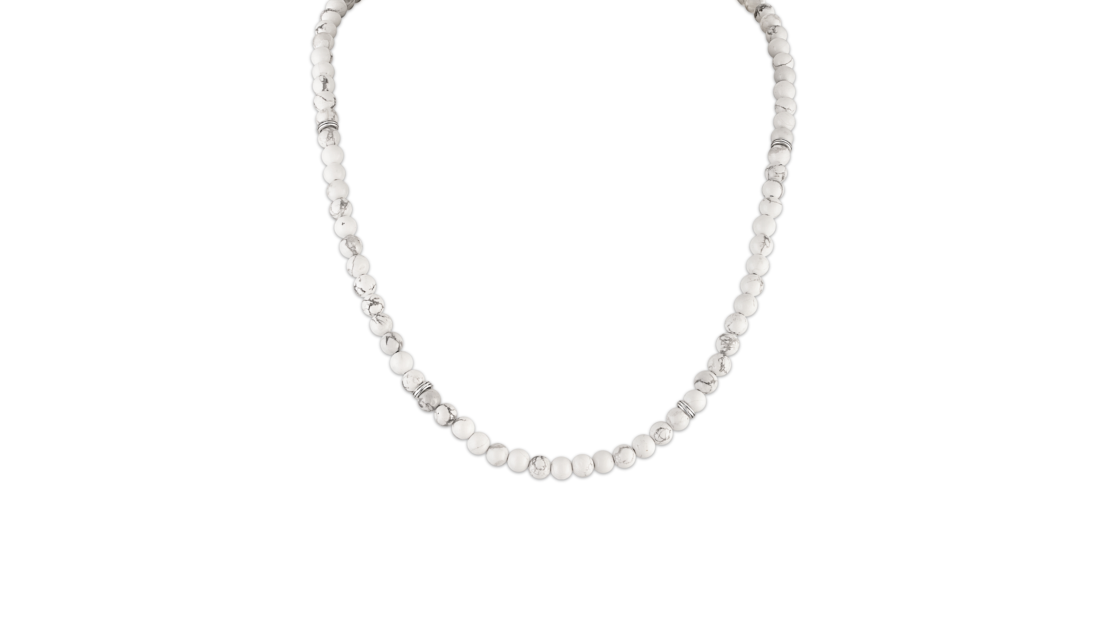 Esquire Men's Jewelry White Howlite Necklace (22") with Lobster Clasp in Sterling Silver with 18k Yellow Gold Plating