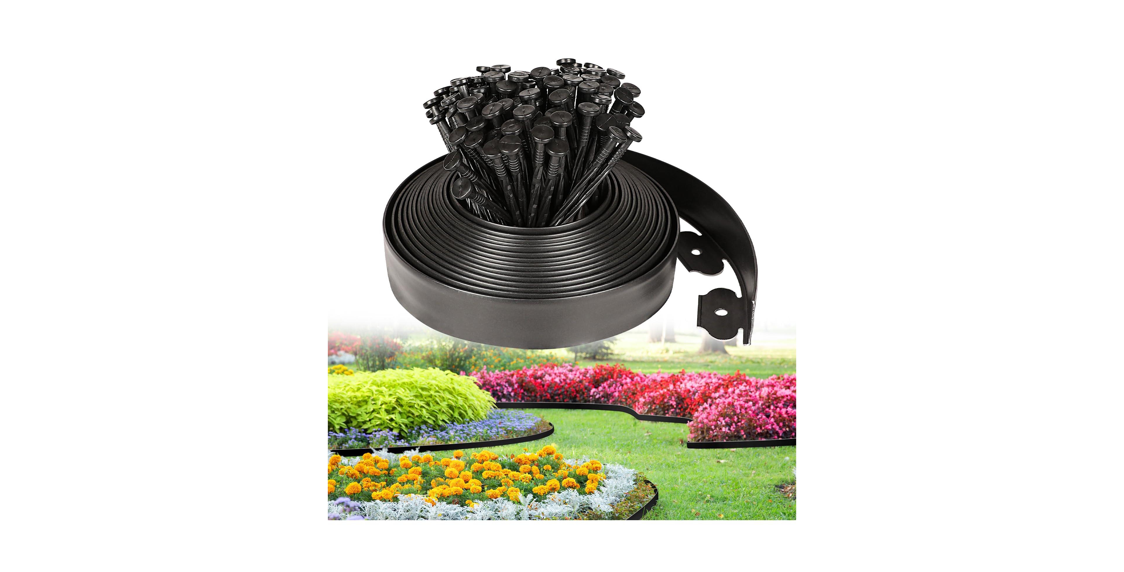 Xdovet 2IN Tall 33Ft Plastic Garden Edging Kit 45 Spikes Landscaping