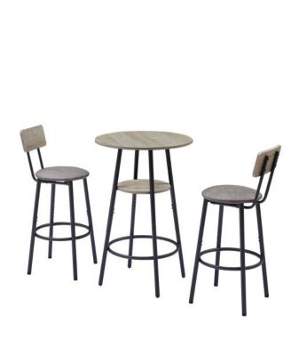 Round Bar Stool Set with Shelf, Upholstered Bar Stools with Backrest