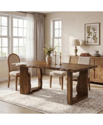 63 inch Live Edge Solid Wood Dining Table for 6 People, Rustic Kitchen Table with Sculptural Legs