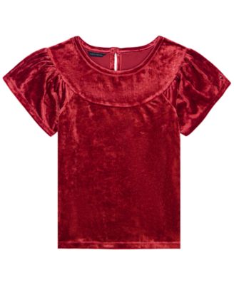 Girls' 7-16 Panne Velvet Flutter-Sleeve Top