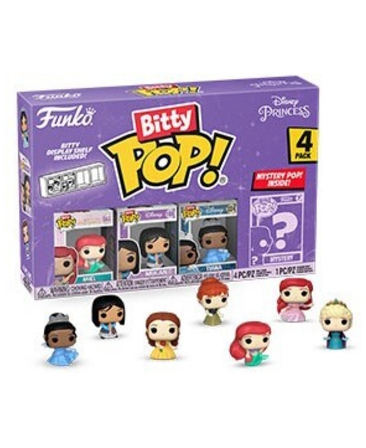 Funko Bitty Pop Disney Princess Ariel Blind Box 4-Pack Action Figure, Ages 3+