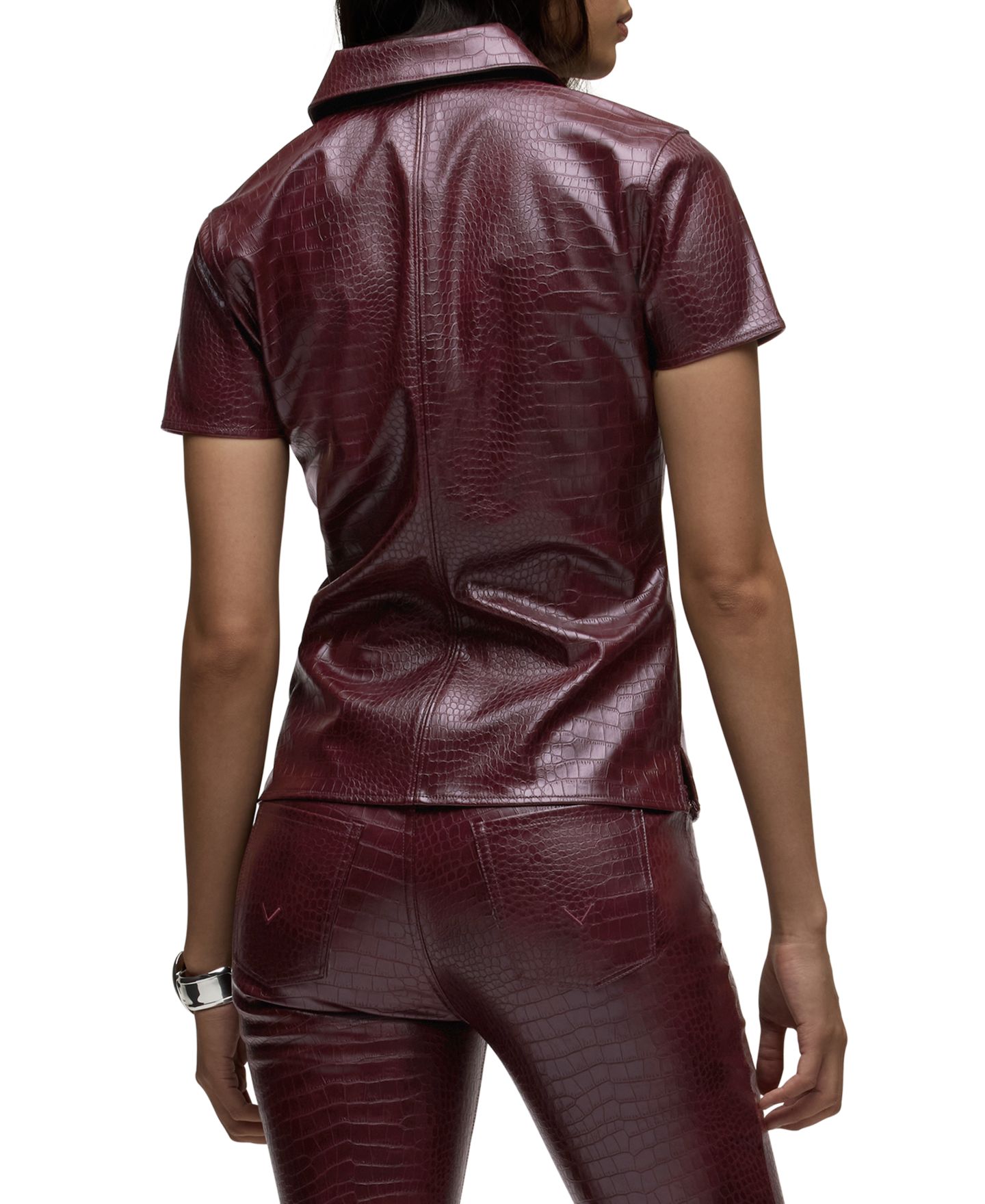 Женский топ Hudson Jeans Faux Leather Short-Sleeve Polo, цвет: Рубиновый — фото 5