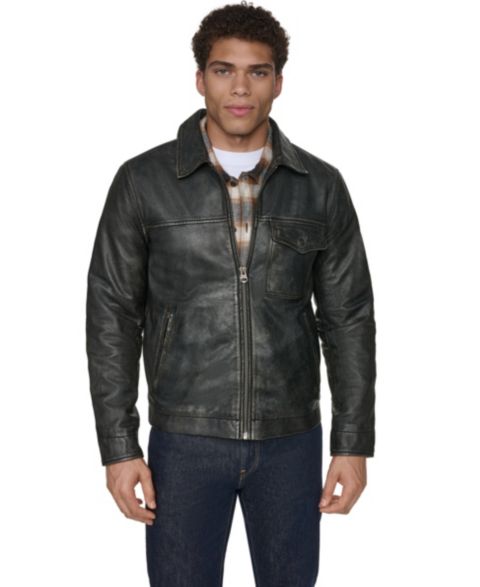 Мужская куртка Levi's Genuine Leather Trucker, цвет: Чёрный
